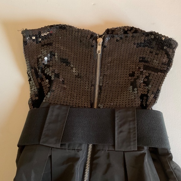 Costa Blanca Short Strapless Satin Black Dress with Sequin Top and Belt Size XS. - Picture 8 of 10